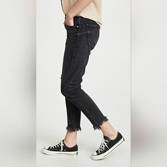Moussy Vintage MV Kelley Distressed Tapered Jeans In Black Size 24 NWT - Picture 3 of 10